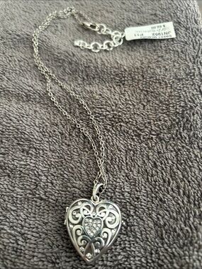 Brighton Silver Heart Locket Necklace with Crystal Accents